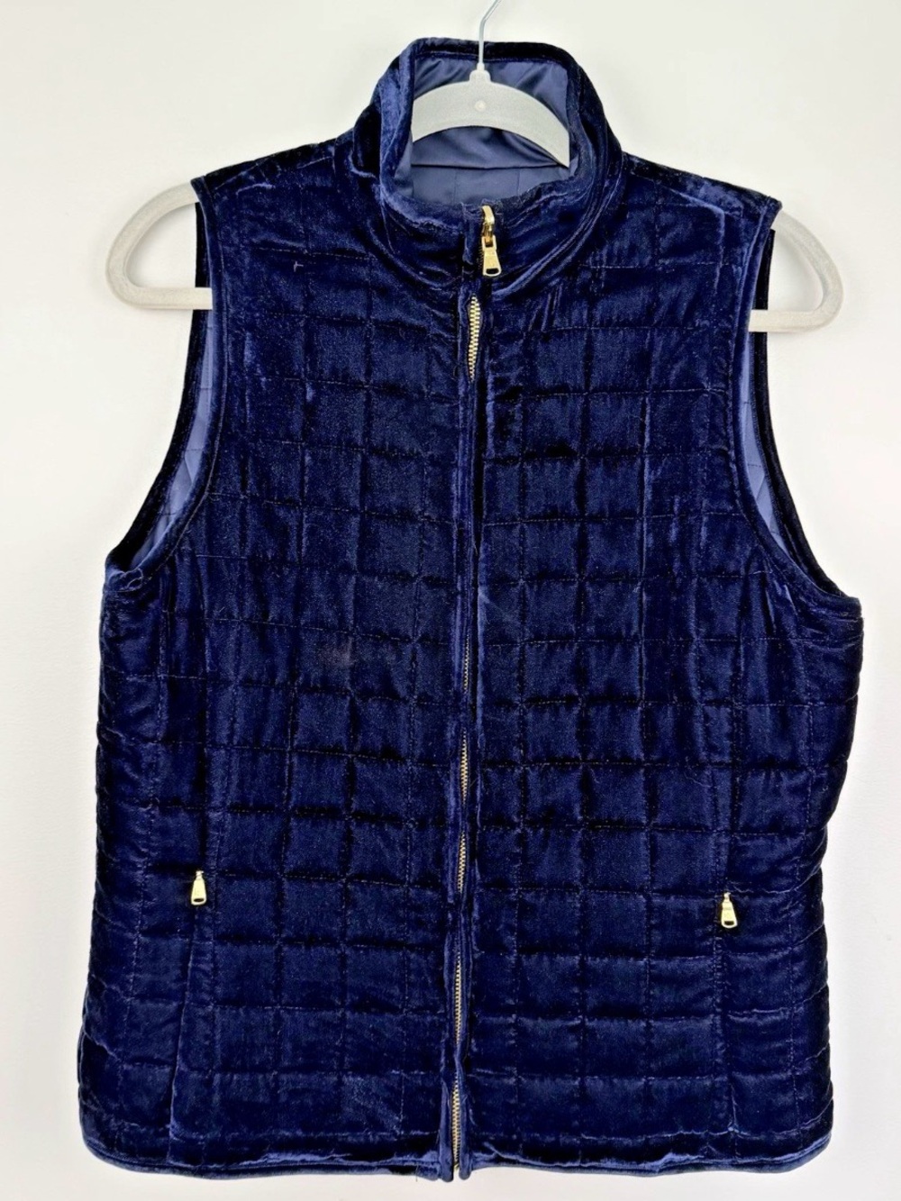 Ralph Lauren Navy Quilted Velvet Zip Vest with Gold-Tone Hardware
